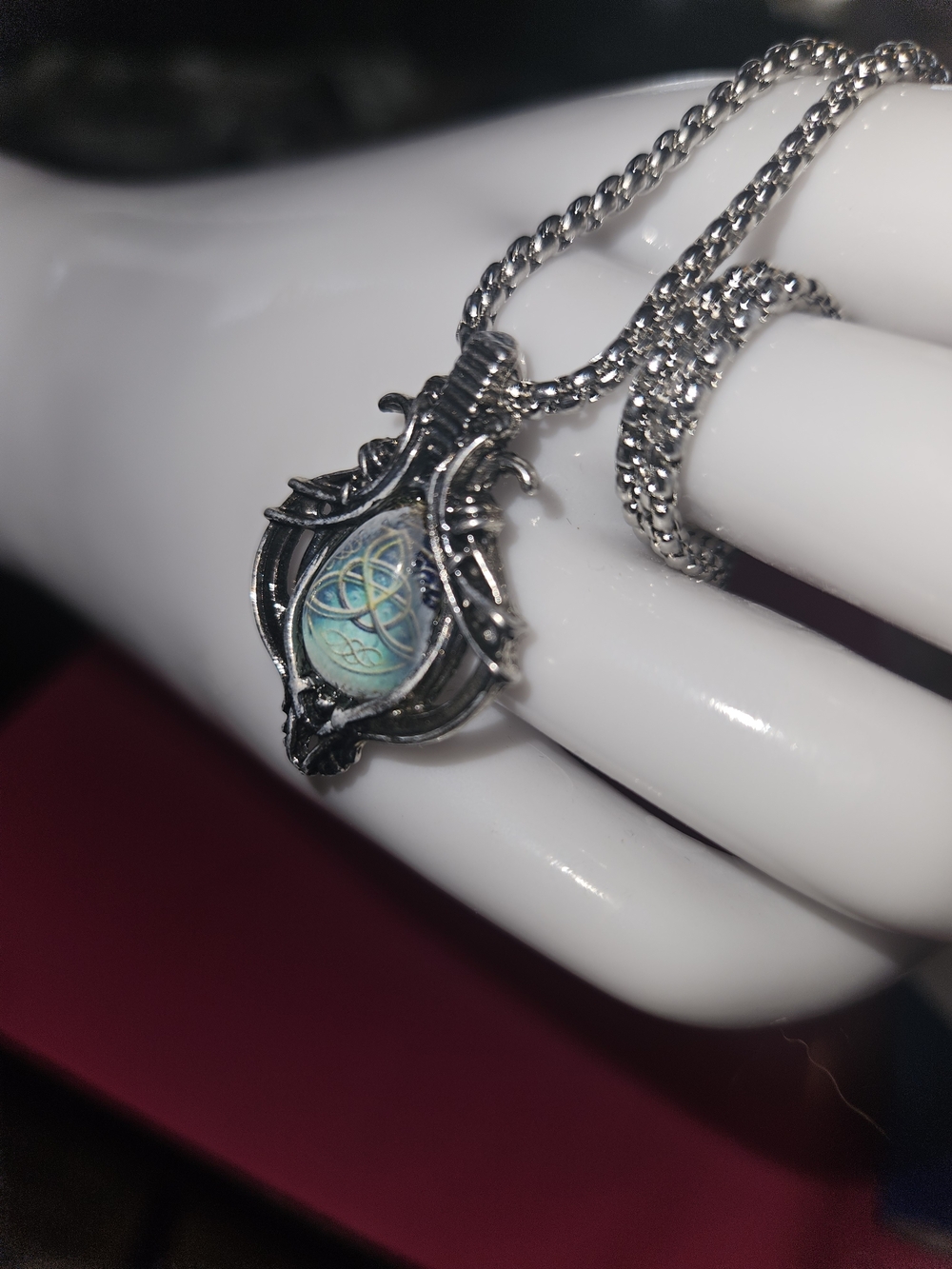Celtic Knot Pendant Necklace with Teal Accent